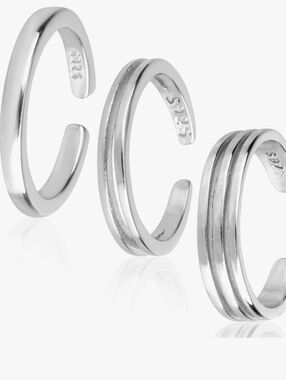 3pc Set 925 Sterling Silver Toe Ring Set. Simple Minimalist